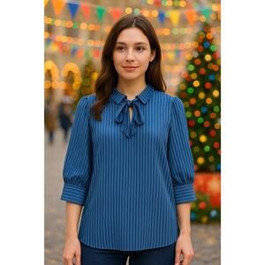 Current Air Jessica Pinstripe Tie-Neck Blouse